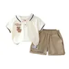 Kleidung Sets 2024 Koreanische Sommer Kinder Junge Top und Bottom Kleidung Set Cartoon Bär Kurzarm Shirts Shorts Anzug Infant outfit