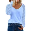 Designer women's clothing New Womens Spliced Long Sleeve Top Striped Casual Loose Shirt T-shirt tshirts women cotton blouse woman clothes white t ladies shirtsK8TS