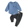 Kläderuppsättningar småbarn baby pojke bomullskläder faller vinterkläder för fast färg tröja jogger byxor svettbyxor set