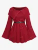 Women's Sweaters ROSEGAL Plus Size Deep Red Buttons Split Turn Down Collar Textured Floral Buckle Belt Bell Sleeve Cable Knit Sweater 4X