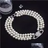 Beaded Necklaces Mtilayer Pearl Necklace Fl Diamond E Pendant Sier Designer Jewelry Womens Fashion Anniversary Gifts Drop Delivery Pen Ots2B