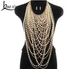 Exaggerated beaded super long pendants necklace women trendy pearl choker necklace body jewelry gold shoulder chain Y200918304H