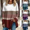 Damesblouses Trendy dameskleding Losvallende top Colorblock blouse met lange mouwen en O-hals voor zachte, ademende trui Herfst