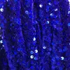 Robes décontractées Luxe Sexy Bleu Foncé Paillettes Bas Col En V À Manches Longues Découpé Mini Robe Mode Dames Party Club Street Wear