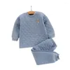 Kläder sätter vinterpyjamas för baby barnkläder passar tre lager Bomull Toddler pojkar barn tjej termiska underkläder byxa sömnkläder