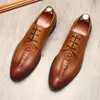 Echtes Leder Herren Oxford Krokodildruck Klassisches Kleid Schwarz Braun Schnürung Spitzschuh Formelle Brogue Derby Schuhe