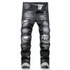 Jeans pour hommes Hommes Cracked Blue Plissé Patch Biker Streetwear Trous Ripped Distressed Patchwork Stretch Denim Pantalon Slim Skinny Pantalon