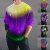 T-shirts pour hommes T-shirts de vacances pour hommes 2024 Mardi Gras Carnaval Brillant Paillettes Imprimer Manches longues O-Cou Tee Tops Festival Streetwear