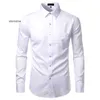 Chemises en Fiber de bambou blanches pour hommes chemises habillées boutonnées décontractées coupe ajustée pour hommes chemise sociale solide avec poche Camisas d'affaires formelles