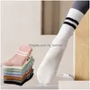 Chaussettes de sport Al-08 Femme Pilates Yoga Chaussettes De Sport Coton Mi-Tube Bas Professionnel Antidérapant Sile Fitness Intérieur Gym Livraison Directe Dhpz9