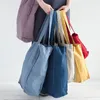 Torby na zakupy swobodne lniane kobiety torba do składania wielokrotnego użytku wielkie torebki żeńskie ramię podróżne plażowe