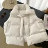 Moda feminina outono gola elegante para baixo casacos quentes outerwear casual cinto sem mangas inverno feminino coletes jaquetas 240126