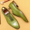 Качественные мужские оксфорды из натуральной кожи, зеленые, желтые деловые туфли ручной работы с квадратной головкой, свадебная официальная обувь для мужчин