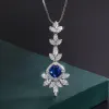 Sets KNRIQUEN Vintage 7*7mm Sapphire Gemstone Pendant Necklace Earrings for Women Lab Diamond Wedding Party Fine Jewelry Sets Gift