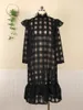 Robes décontractées Couverture Voir à travers Plaid Maxi Manches longues Été Automne Mode Street Party Club Tenues Femmes Robe noire surdimensionnée