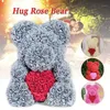 Rose fleur 25 cm ours en peluche avec boîte cadeau de Saint Valentin artificielle PE fleur ours savon mousse de Roses cadeaux d'anniversaire 1277n