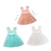 Flickaklänningar 2024 Söt 3-stil Voile Sleeveless Off Axel Floral Lace Ball Gown Kne-Length Princess Dress Sundress Outfit Party 2-7Y