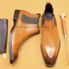 Wysokiej jakości męskie oryginalne skórzane czarne brązowe buty poślizg na jesiennych butach kostek męskich