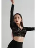 Scene Wear Adult Female Latin Dance Practice Clothes Black Long-Sleeved Slim Lace Top Women Sexig Performance Costume Wears L22372