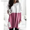 Women's T-Shirt Colour Blocking Women Fashion T-Shirt Autumn Winter Double Pockets Splicing Long Sleeve Loose Tops 5XL Female Korean Casual Tees 240130