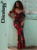 Basic Casual Dresses Chicology 2022 Women's Chiffon Printed Maxi Dress with Swinging Collar Body Sexy and Elegant Beach Resort Hawaiian Clothing J240130