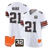 Men's Cleveland''Browns''Active Player Custom Myles Garrett Kareem Hunt White 2023 F.U.S.E. With Jim Brown Memorial Patch Vapor Untouchable Limited Stitched Jersey