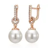 Boucles d'oreilles en peluche Kinel Luxury 585 Rose Gold Color Pearl Drop Women Unique Géométrique Full Natural Zircon Accessoires Daily Bijoux Cadeau