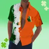 Mäns casual skjortor St. Patricks Day Irish Dwarf Clover Print Top Lapel Button Blauses Summer Hawaiian Shirt Daily Wear
