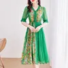 Abiti da festa Estate verde floreale in seta con volant con scollo a V Abito lungo da donna Boho Fashion Luxury 2024 Elegante serata casual