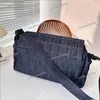 Vintage Designer Unisex Denim Shoulder Square Bag 36x22cm Plaid Pattern Adjustable Wide Strap Multi Pochettes Large Capacity Cross Body Messenger Flap Zipper Bags