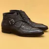 Real Leather Men's Classic Ankle High Top Dress Buckle Formal Shoes for Men Boots Black