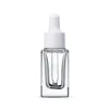 Frasco conta-gotas de vidro quadrado transparente Frasco de perfume de óleo essencial 15ml com tampa branca/preta/ouro/prata Kormw Smvsm