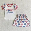 Kläder set grossist baby flicka 4 juli sommar set barn småbarn korta ärmar broderi flaggskjorta tee barn spädbarn pläd shorts shorts