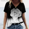 Women's T-Shirt Womens T-shirts Summer Gradient Graphics Tops V Neck Fashion Female Vintage Clothing Floral Print Tees Loose Oversized T Shirts 240130