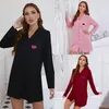 Women's Sleepwear Nightgowns Women Winter Long Sleeve Turn Down Collar Mid Dress Casual Homewear Buttoned Shirt Female Loungewear