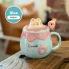 Mugs Cute Donut Ceramic Mug With Lid Spoon Pink Girl Office Student Coffee For Couple Large Capacity Milk Tea Drinking Water Cup