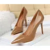 New Fashion Simple Slim Heel Super High Heel Shiny Lacquer Leather Shallow Mouth Pointed Head Sexy Slim Womens Single Shoe Size 34-43