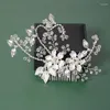 Fermagli per capelli Pettine per perle Diademi da sposa Gioielli Strass Colore argento Perline Forcina Perno laterale Accessori da sposa moda Corone