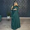 Hunter Green Mother of the Bride Gowns Chiffon Mother's Dress for Marriage Bride Sheer Neck Long Sleeves Beaded Gowns for African Black Women MD036