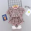 Kleidungssets Kinderkleidung Anzüge für Mädchen Leopardenmuster Baumwolle Kinder T-Shirts 2 Stück Sommer Säuglingssport Kleinkind Trainingsanzüge