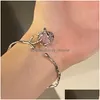 Bangle Exquisite Rose Flower Thorns Open Armband för kvinnor Sier Color Kitten Klättringsarmband Eesthetics Minimalistiska smycken Drop D DHSDX