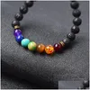 Perlé Nouveaux Bracelets en pierre naturelle de lave noire 7 Reiki Chakra guérison Nce perles Bracelet pour hommes femmes Stretch Yoga bijoux goutte Delive Ot26V