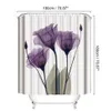 4 pièces flanelle Surface tapis de salle de bain rideau de douche tapis antidérapant couvercle couverture de toilette tapis de bain ensemble fleurs violettes imprimer décor maison T20072426