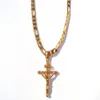 Collier chaîne à maillons Figaro italien en or jaune massif 24 carats GF 6 mm 24 pour femmes et hommes, pendentif croix Crucifix de Jésus243C