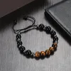 Pulseras clásicas de cuentas de ojo de tigre de hematita de piedra de obsidiana, joyería de cuerda ajustable hecha a mano, cuidado de la salud adelgazante para hombre