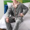 Homens sleepwear homens pijamas grossos inverno loungewear conjunto de pelúcia casaco quente coral calças de lã para aconchegante homewear design de lapela de peito único