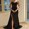 Black Gorgeous aftonklänningar Illusion Spaghetti Stems Täräckade aftonklänningar Elegant High Split Sexig Prom Dress Formal Gown Dinner Party Red Carpet Outfit NE009