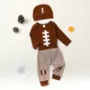 Ensembles de vêtements Focusnorm 3pcs Enfant Bébé Garçons Vêtements 0-18M Football Imprimer Manches Longues Barboteuses Élastique Pantalon Rayé Bonnet Chapeau