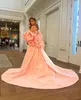 Pink Mermaid Long Evening Dresses Sweetheart Handcrafted Flowers Cape Celebrity Dress 2 Pieces Satin Womens Special Occasion Gown