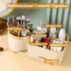 Boîtes de rangement, organisateur de maquillage, comptoir avec tiroirs, porte-brosse rotatif à 360 degrés, capacité de soins de la peau pour vanité, facile à utiliser